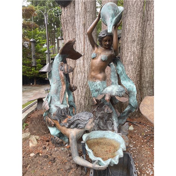 Monumental Verdigris Bronze Mermaids, Sea Turtle & Fish Cascading Water Fountain Sculpture (Approx. 