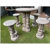 Image 2 : 5-Piece Cast Stone Faux Bois Tiki Totem Outdoor Patio Bistro Table & Stool Set