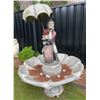 Image 1 : Cast Stone Golfer under Umbrella Scalloped Basin Birdbath / Garden Fountain Sculpture