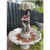Image 2 : Cast Stone Golfer under Umbrella Scalloped Basin Birdbath / Garden Fountain Sculpture