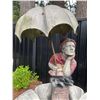 Image 3 : Cast Stone Golfer under Umbrella Scalloped Basin Birdbath / Garden Fountain Sculpture