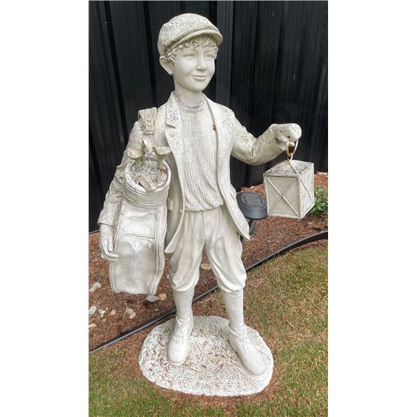 Vintage Golf Caddy Boy with Lantern Garden Statue Sculpture (25x45)