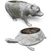 Image 1 : Pair of Silver-Finish Bear & Sea Turtle Figural Garden Planters (2 Pcs)