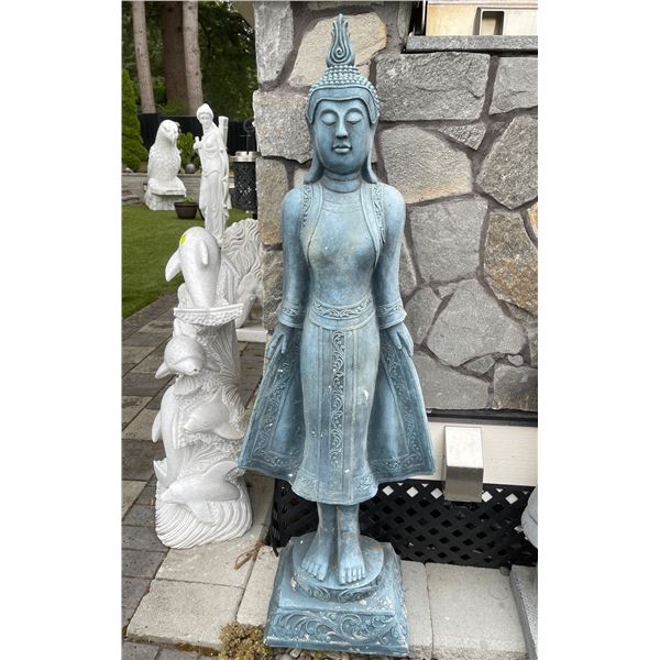 Cast Stone / Composite Standing Thai Buddha Garden Statue in Verdigris Finish (Approx. 62x14)