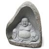 Image 1 : Monumental Hand-Carved Natural Stone Monolith with Recessed Laughing Buddha (Hotei) Sculpture (Appro