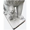 Image 3 : Carved Grey Veined Marble Seated Guardian Lion with Cub Estate Gate Statue Sculpture Right Facing (A