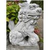 Image 3 : Hand-Carved Grey Speckled Granite Asian Foo Dog / Guardian Lion with Cub Garden Statue Sculpture Rig