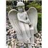 Image 1 : Cast Stone Seated Winged Angel with Flower Bouquet Memorial Garden Statue Sculpture (Approx. 25x40)