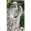 Image 2 : Cast Stone Seated Winged Angel with Flower Bouquet Memorial Garden Statue Sculpture (Approx. 25x40)