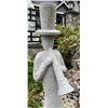 Image 2 : Hand-Carved Grey Speckled Granite Stylized Musician in Top Hat Playing Horn Garden Statue Sculpture 