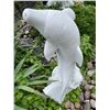 Image 2 : Carved White Marble Leaping Dolphin Garden Statue Sculpture (Approx. 38in H)
