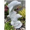 Image 1 : Carved White Marble Trio of Leaping Dolphins on Ocean Waves Garden Statue Sculpture (Approx.43in H)