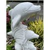 Image 4 : Carved White Marble Trio of Leaping Dolphins on Ocean Waves Garden Statue Sculpture (Approx.43in H)