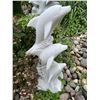 Image 1 : Carved White Marble Trio of Leaping Dolphins on Ocean Waves Garden Statue Sculpture (Approx.43in H)