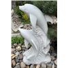 Image 1 : Carved White Marble Trio of Leaping Dolphins on Ocean Waves Garden Statue Sculpture (Approx.43in H)