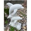 Image 1 : Carved White Marble Trio of Leaping Dolphins on Ocean Waves Garden Statue Sculpture (Approx.43in H)