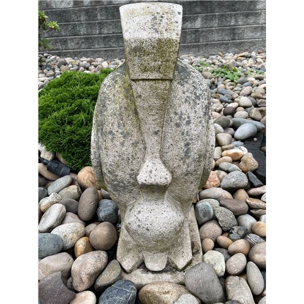 Carved Grey Speckled Granite Stylized Perched Falcon / Bird of Prey Garden Statue Sculpture (Approx.