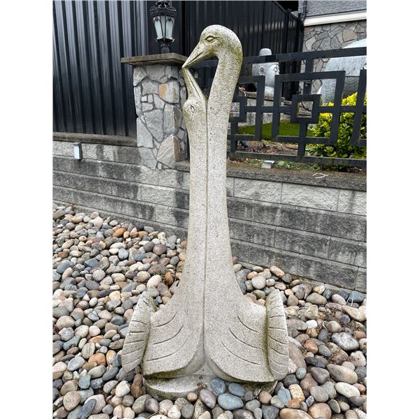 Carved Grey Speckled Granite Stylized Pair of Cranes Garden Statue Sculpture (Approx. 33x71)