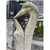 Image 4 : Carved Grey Speckled Granite Stylized Pair of Cranes Garden Statue Sculpture (Approx. 33x71)