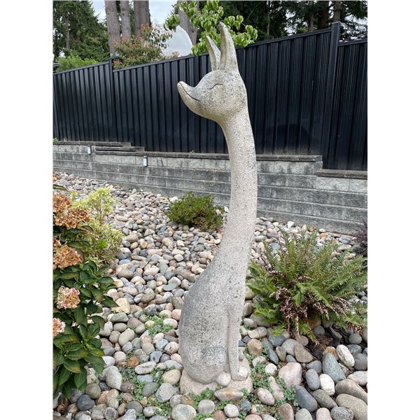 Grey Speckled Granite Modernist Stylized Long-Necked Cat Garden Statue Sculpture (Approx. 75in H)