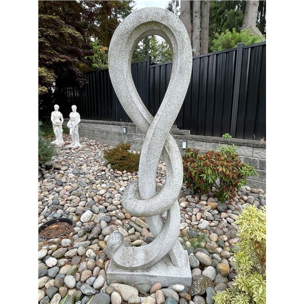 Grey Speckled Granite Modernist Abstract Infinity Ribbon Twist Garden Statue Sculpture (Approx. 29x8