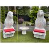 Image 7 : Carved Grey Veined White Marble Perched Eagle Garden Bench Statue Sculpture (Approx. 76x42x87)