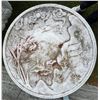 Image 2 : White Marble Round Garden Table with Bas-Relief Landscape Scene and Tree Trunk Pedestal Base (41 DIA