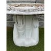 Image 3 : White Marble Round Garden Table with Bas-Relief Landscape Scene and Tree Trunk Pedestal Base (41 DIA