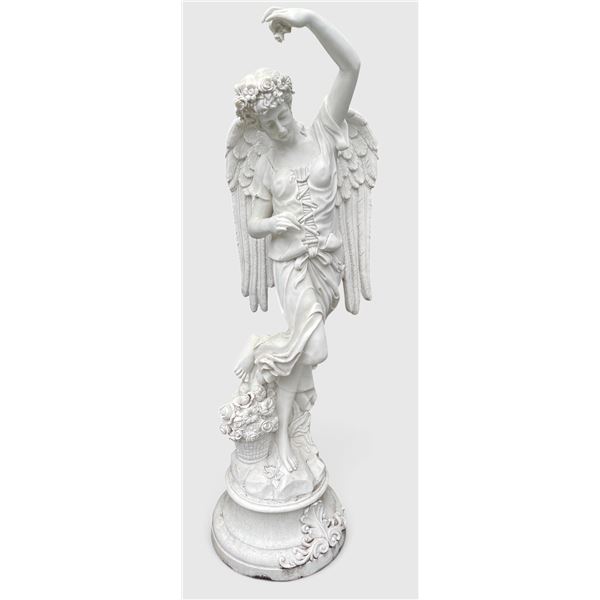 Classical Winged Angel with Flower Basket Garden Statue Sculpture (Approx. 75in H)