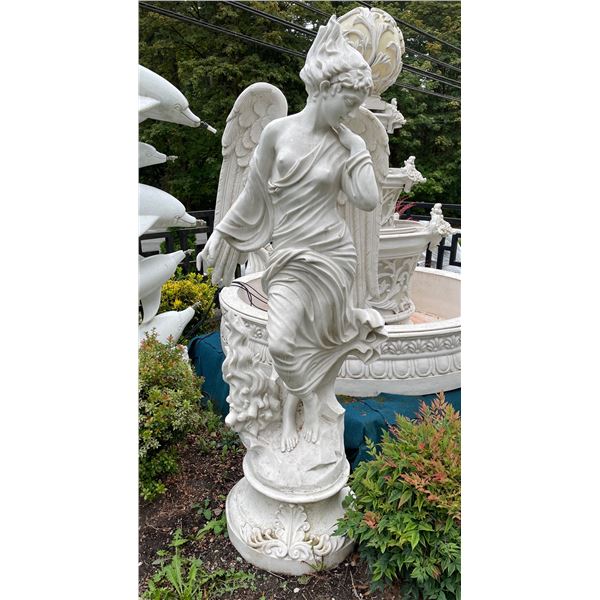 Classical Semi-Nude Wind Maiden / Nymph on Ornate Pedestal Garden Statue Sculpture (Approx. 74in H)