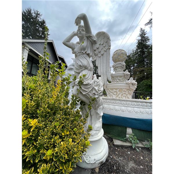 Classical Winged Angel Floral Crown Garden Statue Sculpture (Approx. 74in H