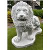 Image 1 : Monumental Hand-Carved Grey Veined White Marble Prowling Lion Garden Statue Sculpture (Approx. 55x50