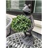 Image 1 : Cast Bronze Finish Resin Standing Frog Holding Faux Boxwood Topiary Garden Statue Sculpture