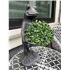 Image 2 : Cast Bronze Finish Resin Standing Frog Holding Faux Boxwood Topiary Garden Statue Sculpture