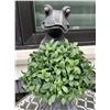 Image 3 : Cast Bronze Finish Resin Standing Frog Holding Faux Boxwood Topiary Garden Statue Sculpture