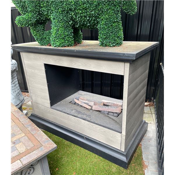 Modern Outdoor Propane Fireplace Console with Ceramic Logs and Mantle Top (Approx. 62x30x46.5)