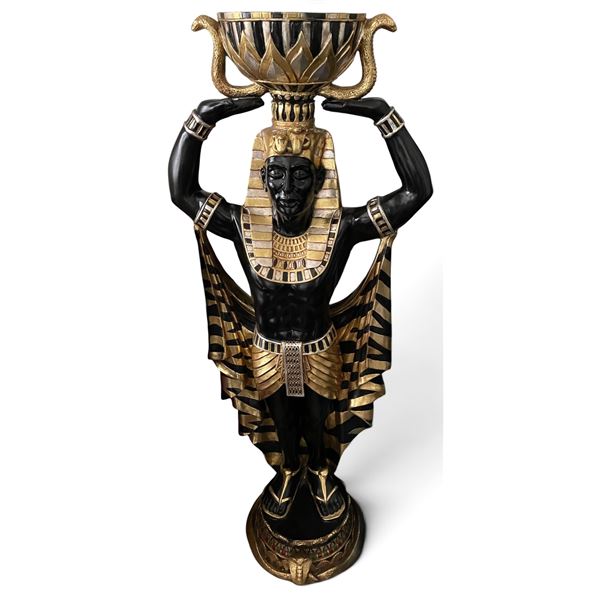Egyptian Style Decor Man Holding Up Bowl (Approx. 53in H)