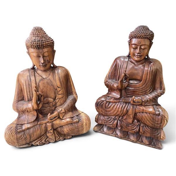 Group of 2 Wooden Buddha Statues