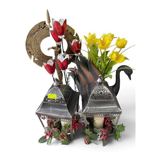 Group of Decor - Faux Plant, Lanterns, Statue, Etc.
