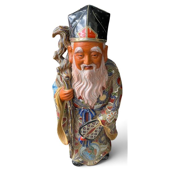 Hand-Painted Chinese Polychrome Porcelain Daoist Immortal Figural Statue