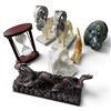 Image 1 : Assorted Decor: Ram Bookends, Hippo Figure, Carved Horn, Sand Timer, Bear Bookends & Dragon Plaque