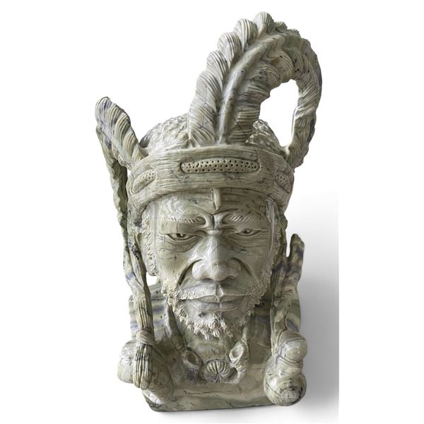 Hand-Carved Soapstone Indigenous Warrior Bust Sculpture