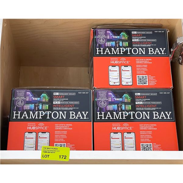 New 3 Hampton Bay Hubspace 50ft Smart Permanent Mount Color-Changing String Light Kits