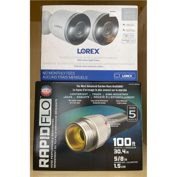 Rapid-Flo 100ft Garden Hose & Lorex Security System (In Boxes)