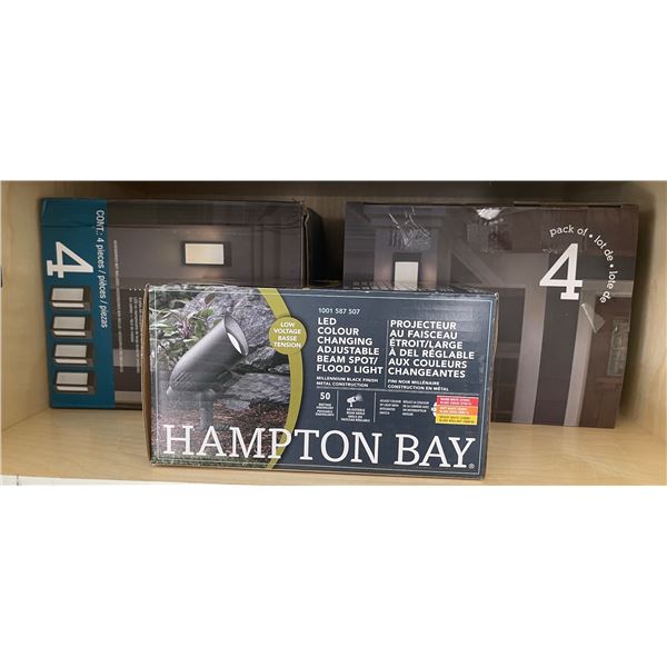 Lot of Outdoor Lighting: Hampton Bay Color-Changing LED Flood Light & (2) 4-Packs Solar Accent Light