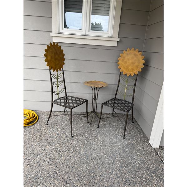 Outdoor sunflower themed table and two chairs