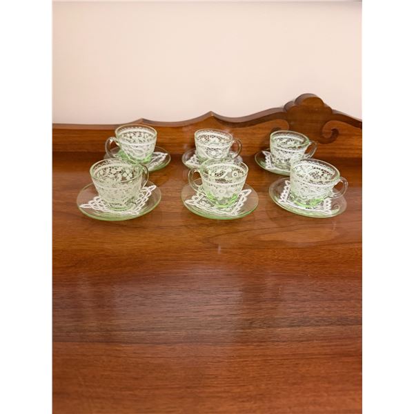 vintage green glass demitasse cup and saucer set