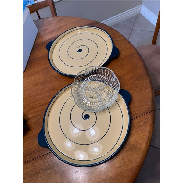 Pottery dishes, and serving dish