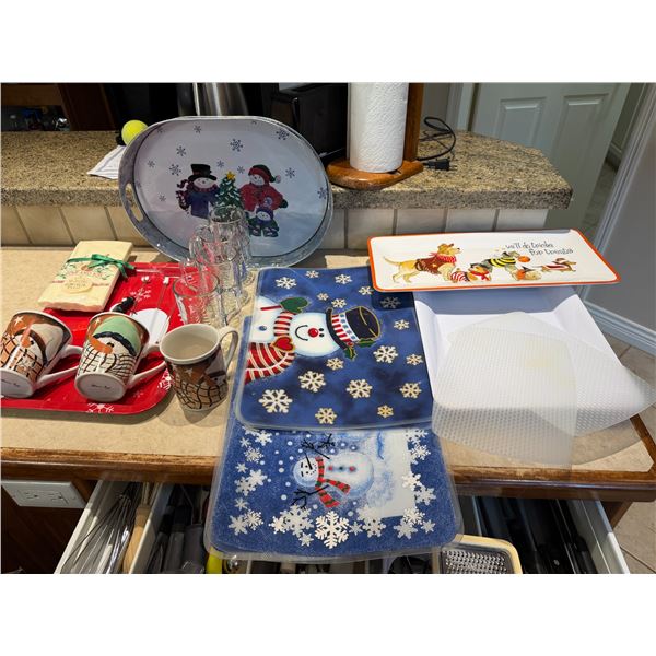 Christmas and seasonal themed trays and cups and napkins, etc.