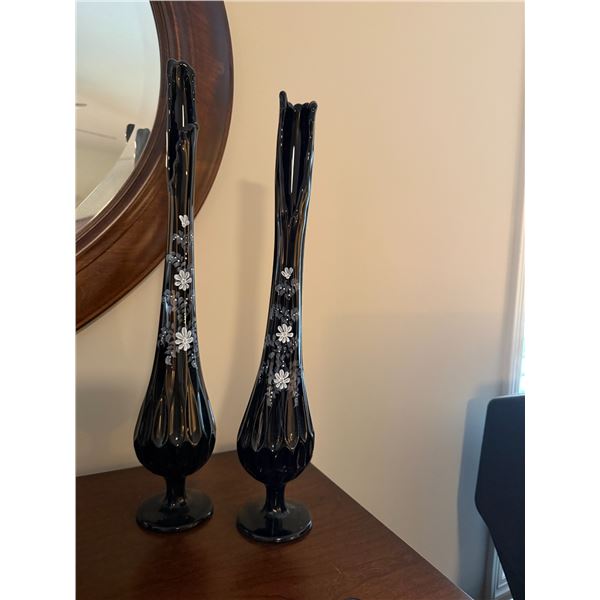 Vintage Fenton swung thumbprint glass vases